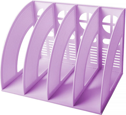 Marte Vanci Magazine File Holder Vertical PP Folder Book Desktop Organizer Plastic Storage Sturdy Vertical 4 Section Folder (Purple)