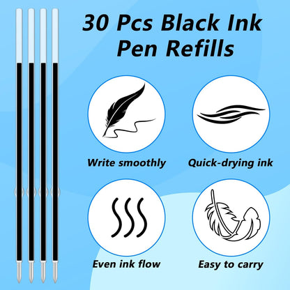 30 Piece Ballpoint Refills 1 mm Medium Point Tip Retractable Ballpoint Pen Refills for Journal Writing Office and School Supplies for Click Pens
