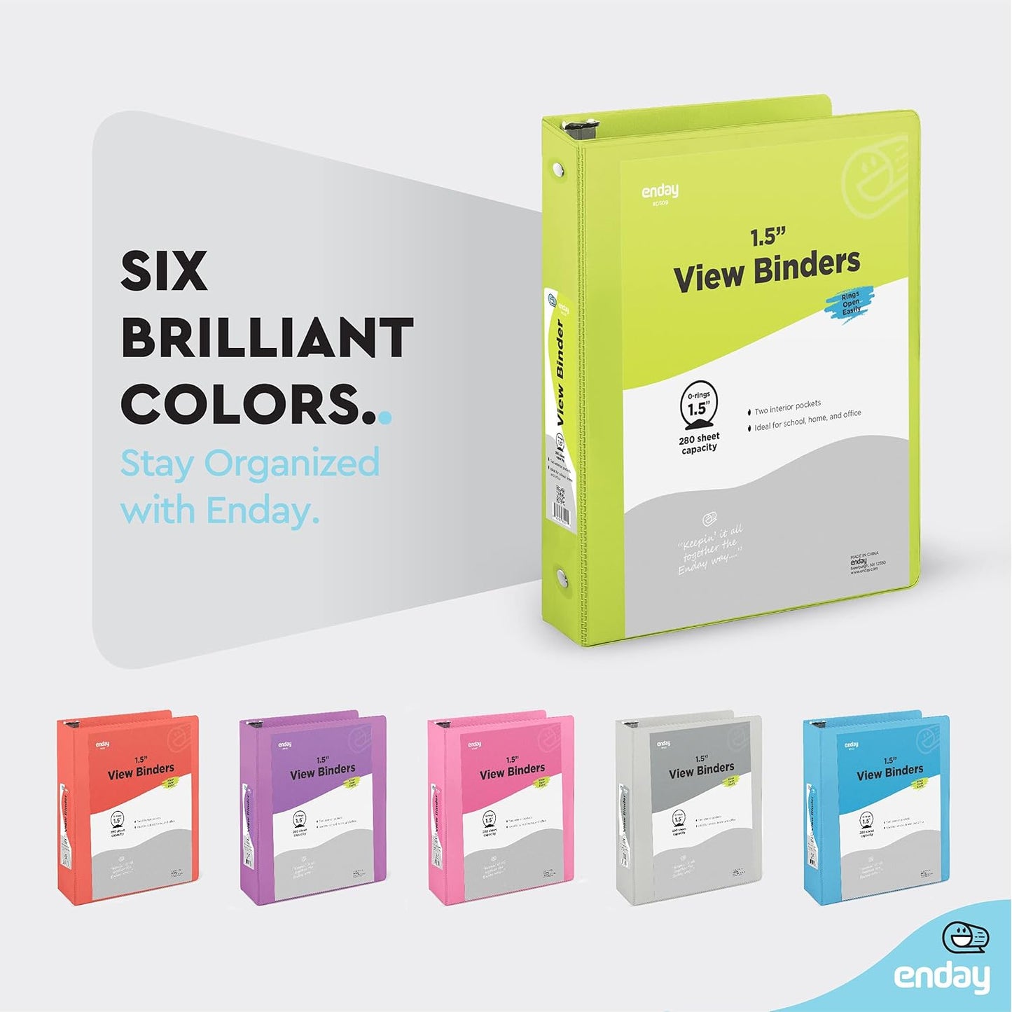 Enday 1 Inch Binder (6 Pack - Grey) 3 Ring Binder 1 inch with Clear View Cover and 2 Inside Pocket - for Letter Size 8.5 x 11'' Paper, Ideal for School Supplies, Office, and Home