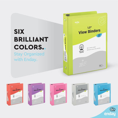 Enday 1 Inch Binder (6 Pack - Grey) 3 Ring Binder 1 inch with Clear View Cover and 2 Inside Pocket - for Letter Size 8.5 x 11'' Paper, Ideal for School Supplies, Office, and Home