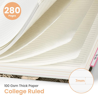 Large Lined Spiral Journal for Women Cute Hardcover 5 Subject Notebook for Work 8.5" x 11" with Removable Dividers & Tabs, College Ruled, 280 Pages Aesthetic Journal for Work, School & Note Taking, Garden of Whimsy