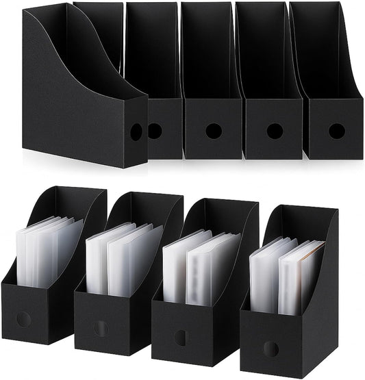 Geyee 12 Pack Magazine File Holder Plastic Desk Organizer Magazine Holder Storage Heavy Duty File Boxes for Home Storage and Office Organization(Black)