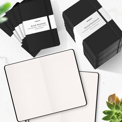 Huhuhero 5 Pack Lined Journal Notebooks, Hardcover Notebook for Work School Office, 5"×8.25", 120Gsm Thick Ruled Writing Journals for Note Taking Business, Black