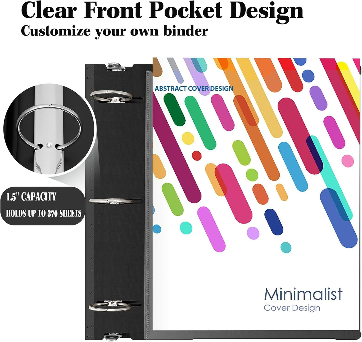 INFUN 1 Inch Telescoping 3 Ring Binder - 6PCS, Flexible Round Binder with Customizable Front Cover and Clear Catalog Pocket, 1Inch Rings, 225 Sheet Capacity-White