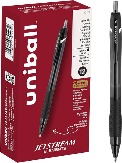 uniball Jetstream Elements Ballpoint Pens, Medium Point (1.0mm), Black, 12 Pack