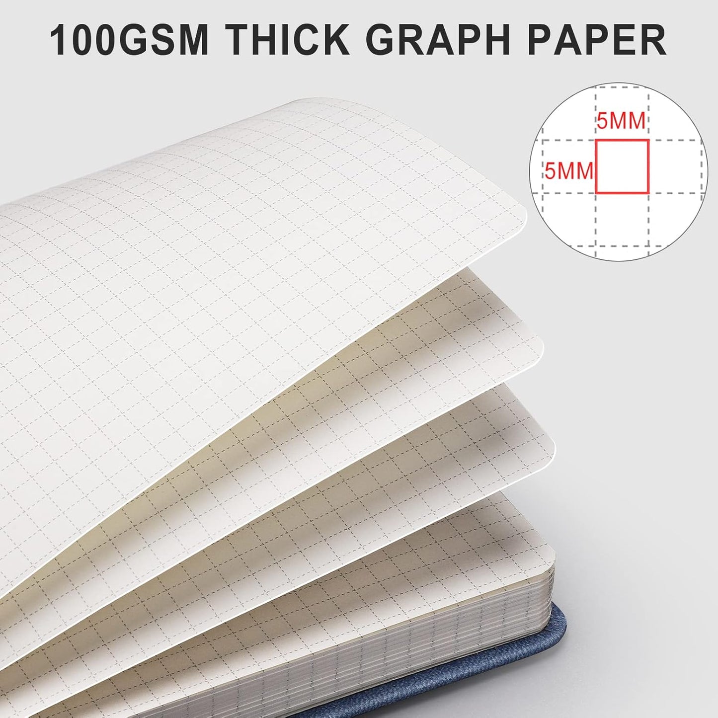 AHGXG Graph Paper Notebook - Grid Paper Notebook Large A4 8.5''×11'', 320 Pages Thick Journal, 100gsm Thick Graph Paper, Leather Softcover, Inner Pocket - Black