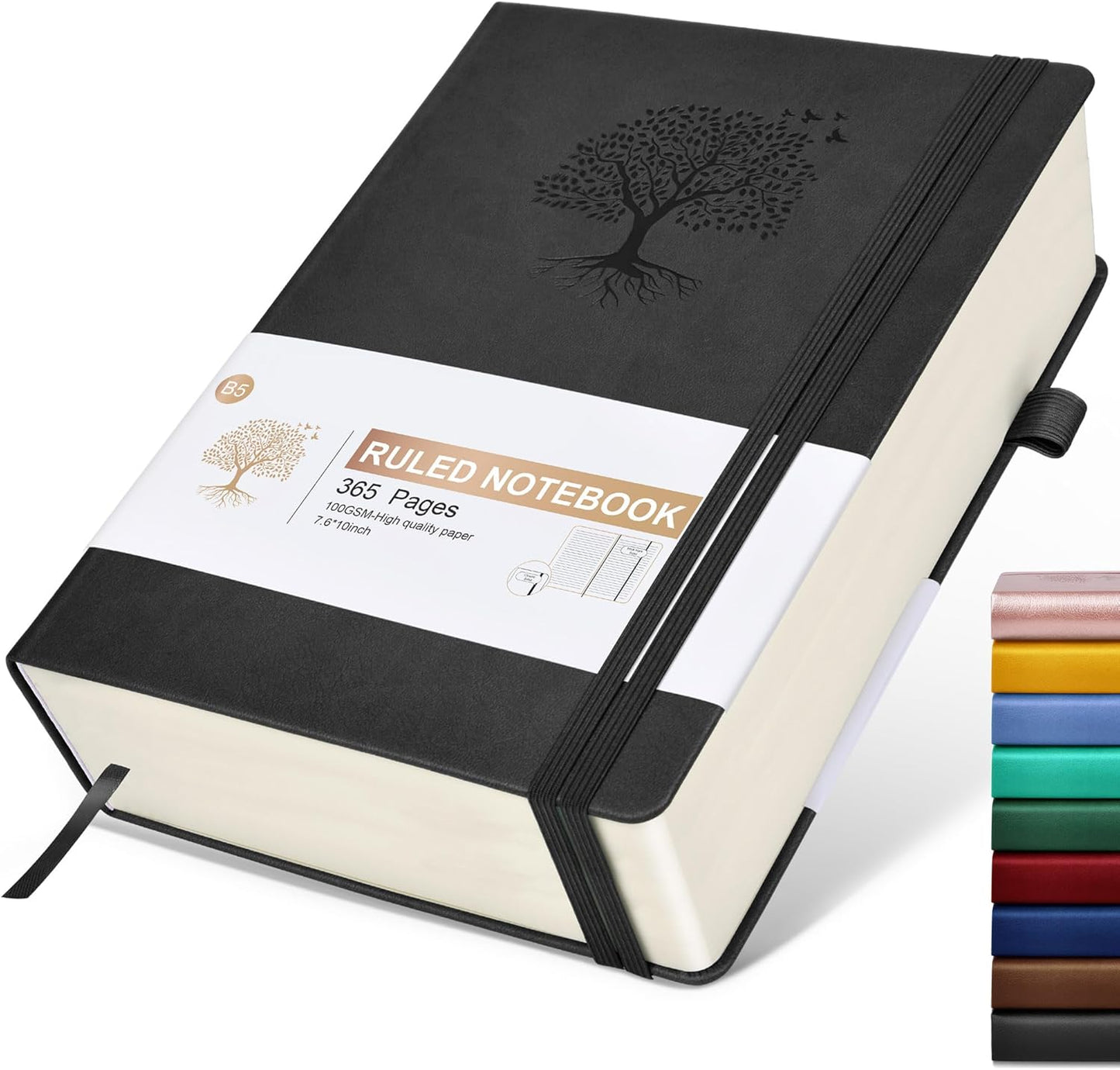 Lined Journal Notebook -365 Pages A5 Thick Journals for Writing Ruled Notebook, Hardcover Leather Journal for Women Men Daily Journal Notebook for Work, Note Taking, 100Gsm Lined Paper( 5.75'' X 8.38'' Green)