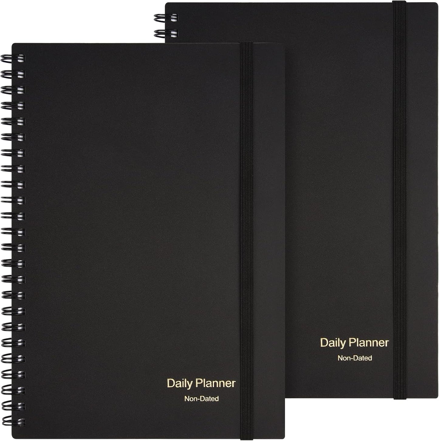 Daily Planner Undated, Asten To Do List Notebook Hourly Schedules Spiral Appointment Planner for Men and Women,PVC Hardcover,Elastic Closure, Inner Pocket 8.3" x 5.8" (Black)