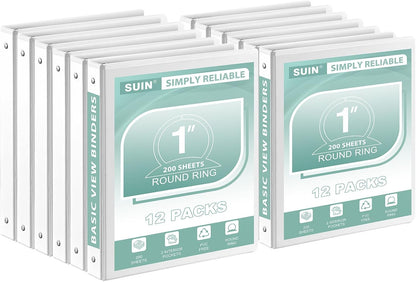 SUIN1-Inch 3-Ring-Binder, Customizable Clear View Cover, for US Letter Size 8-1/2 x 11'', Perfect for Office/School (Black - 12 Packs)