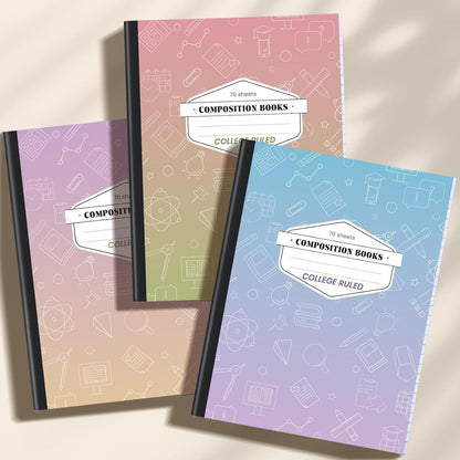 Oucaru Composition Notebook 6 Pack College Ruled, Gradient Cover Notebooks for School, 70 Sheets 7-1/2"x9-3/4, Back to School Supplies Journal for K-12 Students