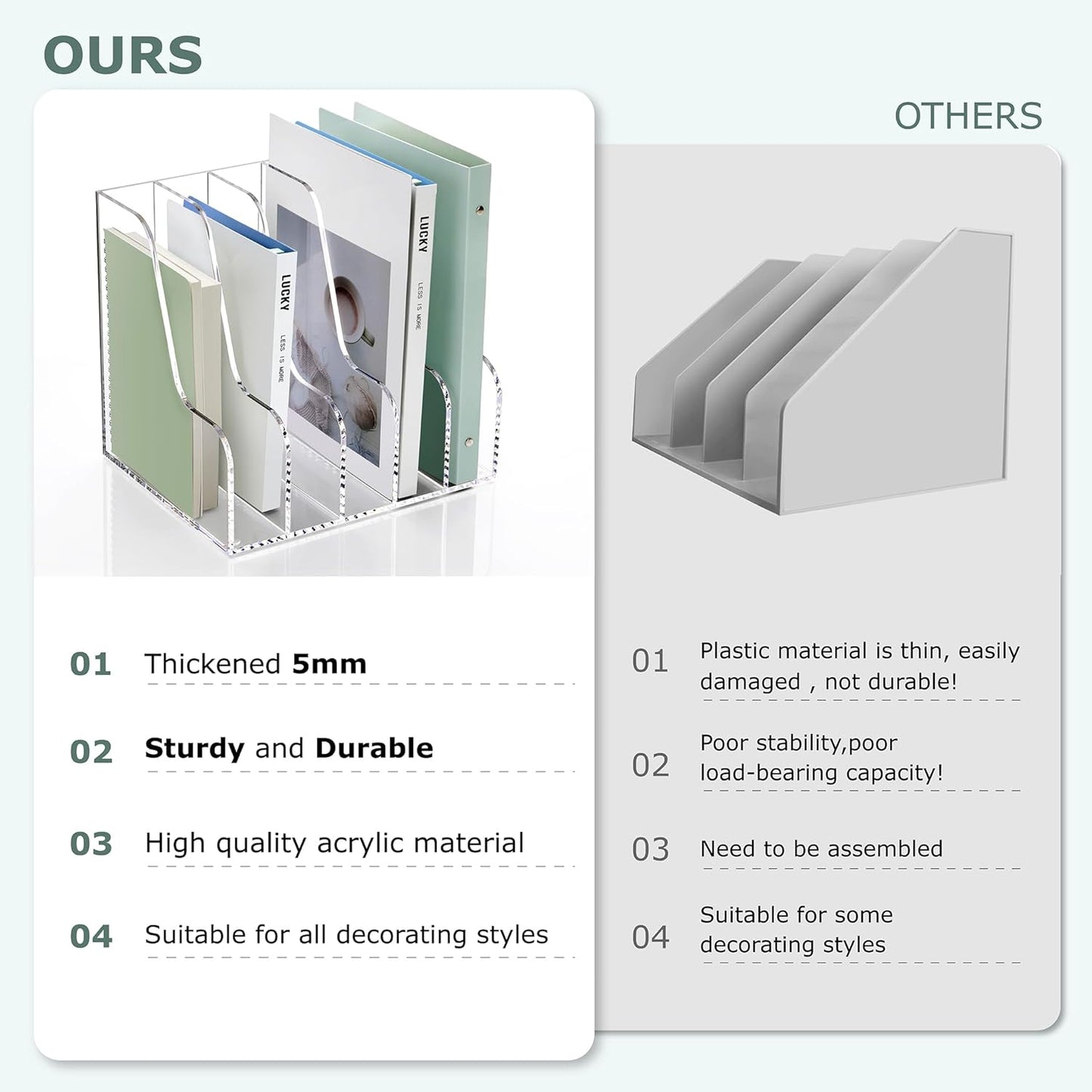 SANRUI 2-Pack Acrylic Magazine File Holder Desk Organizer Magazine Rack, Clear, Vertical File Sorter Holders, 9.45" D x 3.54" W x 10.24" H