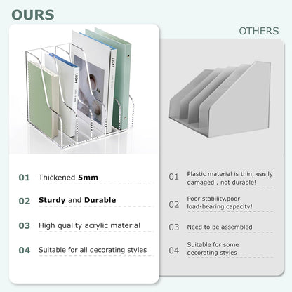 SANRUI 2-Pack Acrylic Magazine File Holder Desk Organizer Magazine Rack, Clear, Vertical File Sorter Holders, 9.45" D x 3.54" W x 10.24" H