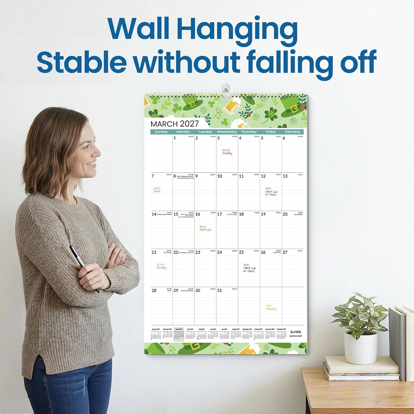 SUNEE 2026 Wall Calendar Large 22.75"x15.5", 21 Month Calendar (Ends December 2027), Vertical Extra Large, Seasons Color