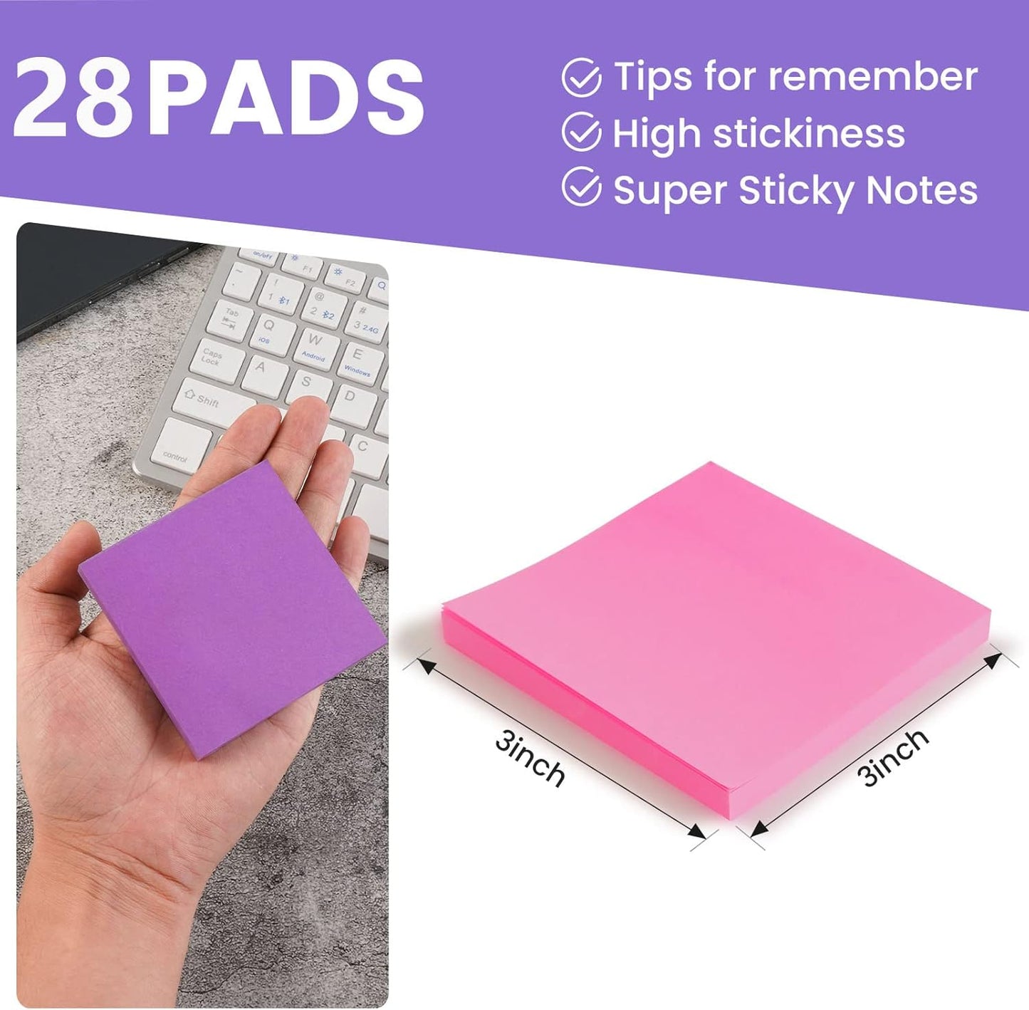 (24 Pads) Sticky Notes 1.5x2 in, 8 Colors Post Self Sticky Notes Pad Its, Bright Post Stickies Colorful Sticky Notes for Office, Home, School, Meeting, 75 Sheets/pad