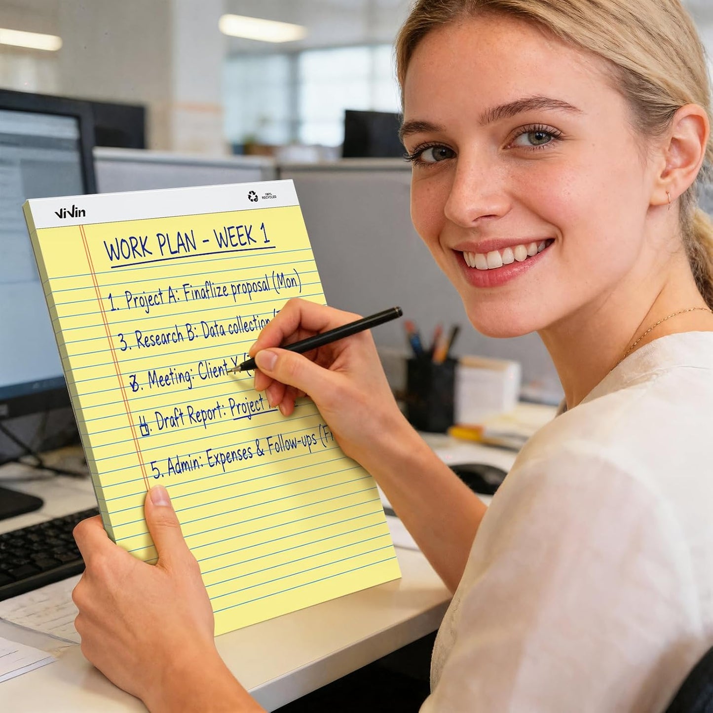 ViVin Legal Pads 8.5 x 11 Inch, Wide Ruled Note Pads, 12 Pack, 50 Sheet/Pad, Perforated Writing Pads, Notepads for Office Home School, 600 Sheets, White Paper