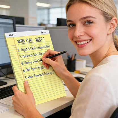 ViVin Legal Pads 8.5 x 11 Inch, Wide Ruled Note Pads, 12 Pack, 50 Sheet/Pad, Perforated Writing Pads, Notepads for Office Home School, 600 Sheets, White Paper