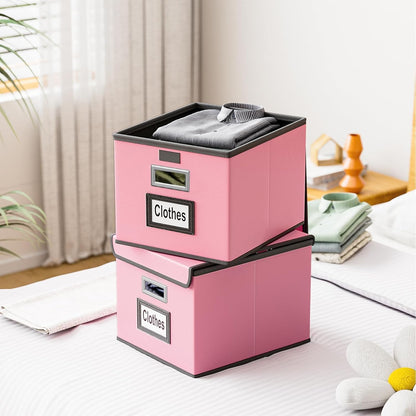 Huolewa Upgraded Portable File Organizer Box with Lid, Collapsible Linen Hanging Filing Storage Boxes with Plastic Slides, Decorative Home/Office Filing System Box for File and Folders Storage (Gray)