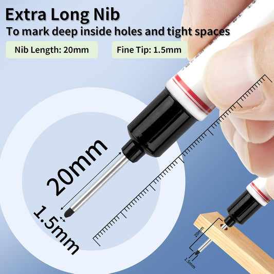 15 Pcs Long Nib Marker, 20 mm Long Head Deep Hole Marker Pens, Fine Nose Tip Deep Reach Permanent Paint Markers for Metal, Marking Pen for Drilling, Carpenter, Woodworking, Construction (Colorful)