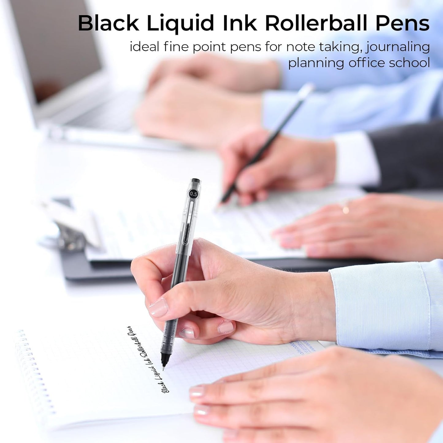 M&G Liquid Ink Rollerball Pens 12 Pcs, 0.5mm Black Ink Extra Fine Point Pens, Quick Drying Ink Fine Tip Roller Ball Pens with Plug-In Cover & Anti Slip Grip for Smooth Writing Office School Home Gift
