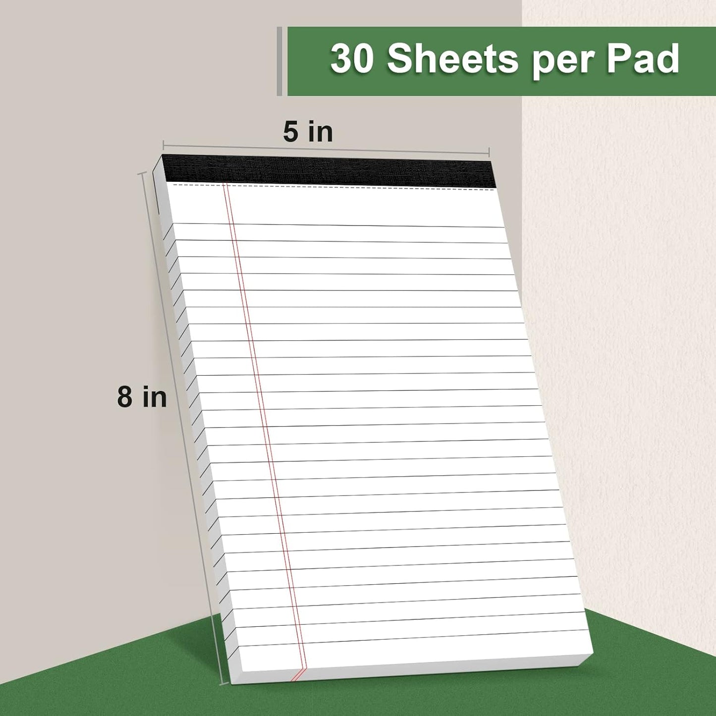 Legal Pads 8.5 x 11 Yellow Note Pads 8.5 x 11.75 Wide Ruled Writing Pads Lined Notepad for Home, School, Office Use, 80gsm Perforated Paper - Sturdy Cardboard Backing Support, 5 Pack (30 Sheets/Pad)