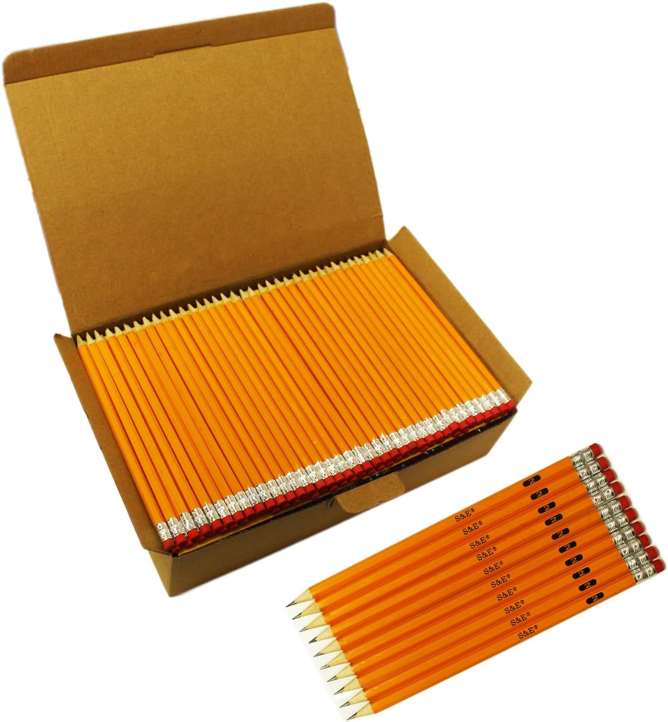 S & E TEACHER'S EDITION 432Pcs Pencils & Erasers Tops Set, 288 Pcs Pre-sharpened pencils No. 2, with 144Pcs Eraser Caps, #2 HB pencil sharpened, Back to school, 432Pcs/box.