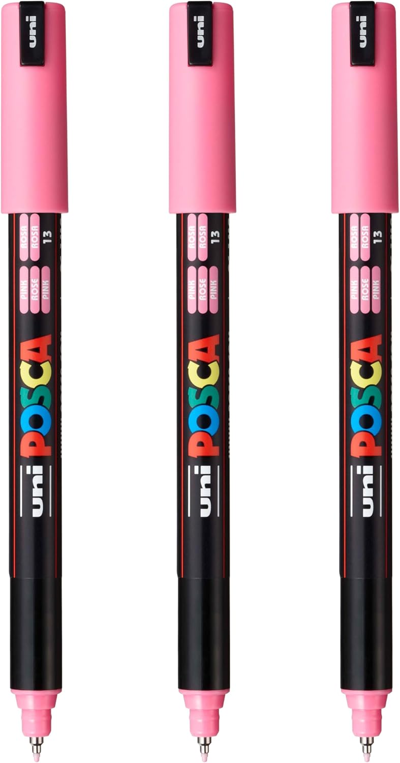 posca PC-1MR Water-Based Paint Markers, Extra Fine Tip (0.7mm), White, 3 Count