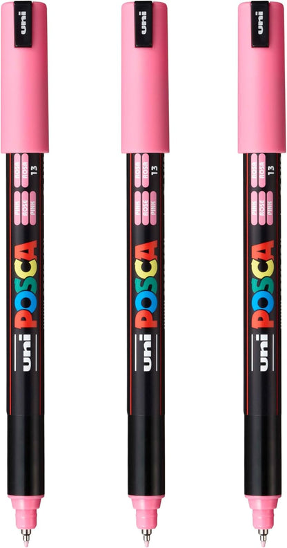 posca PC-1MR Water-Based Paint Markers, Extra Fine Tip (0.7mm), White, 3 Count