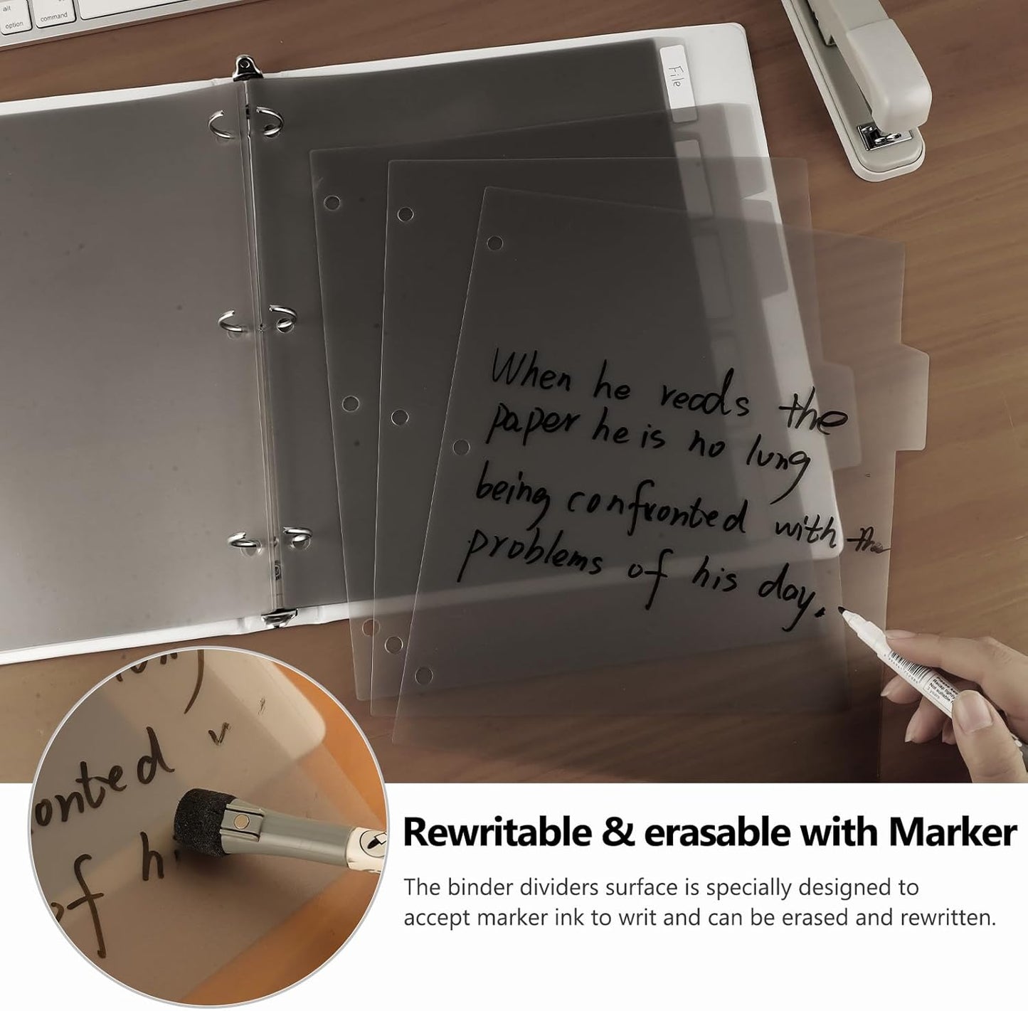 HABGP 3 Ring Binder Dividers with 5 Tabs, 10 Pcs Binder Dividers, 1/5 Cut Letter Size Plastic Black, Sheet Protectors 8.5"×11" 3 Hole Punched Page Folder Dividers, Three Ring Binder Index Dividers