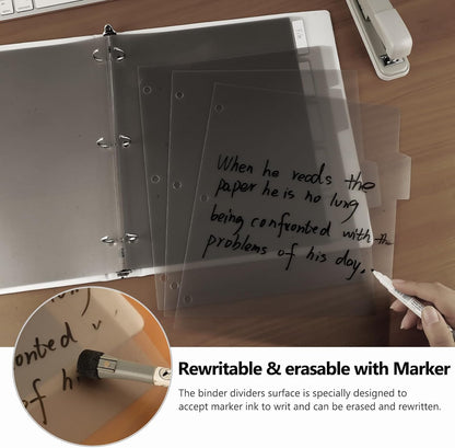 HABGP 3 Ring Binder Dividers with 5 Tabs, 10 Pcs Binder Dividers, 1/5 Cut Letter Size Plastic Black, Sheet Protectors 8.5"×11" 3 Hole Punched Page Folder Dividers, Three Ring Binder Index Dividers