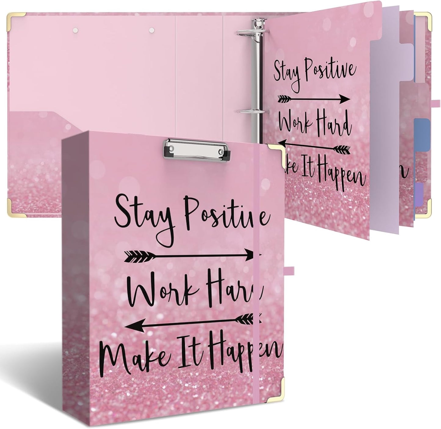 3 Ring Binder 2 Inch Round Ring Binder with 6 Tab Dividers，2 Interior Pockets，Cute Binder Clipboard with Storage, for School Office, Portfolio(Almond Tree)