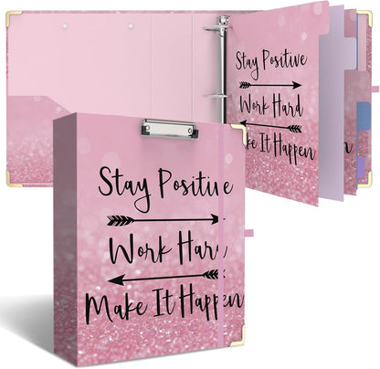 3 Ring Binder 2 Inch Round Ring Binder with 6 Tab Dividers，2 Interior Pockets，Cute Binder Clipboard with Storage, for School Office, Portfolio(Almond Tree)