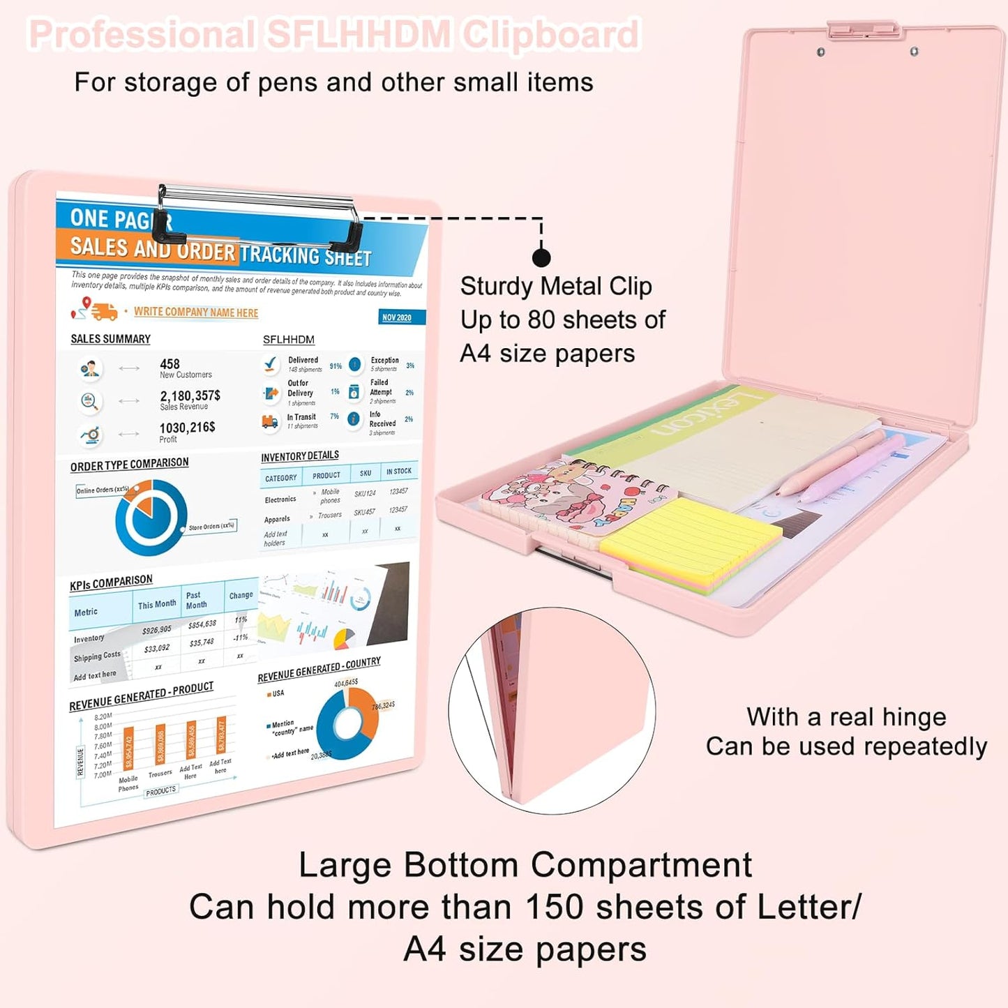 SFLHHDM Clipboard with Storage,Heavy Duty Clip Boards 8.5x11 with 2 Storage Case,Clear Visible Panel Storage Clipboards,Side Opening Nursing Clipboard Folder for Office Supplies-Light Purple