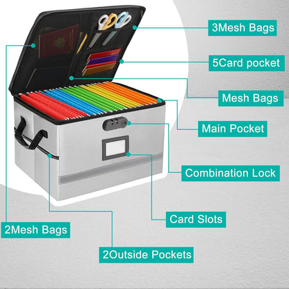 EXLIFBAG File Organizer, Fireproof File Box with Lids, Important Document Organizer Box with Lock, Portable File Folder Organizer with Handle