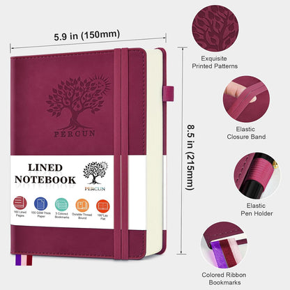 PERCUN Graph Paper Notebook, 160 Pages Grid Journal for women & men, A5 Hardcover Leather Graphing Notebook for School, Work, Travel, Note Taking 5.9”x8.5” (Black)