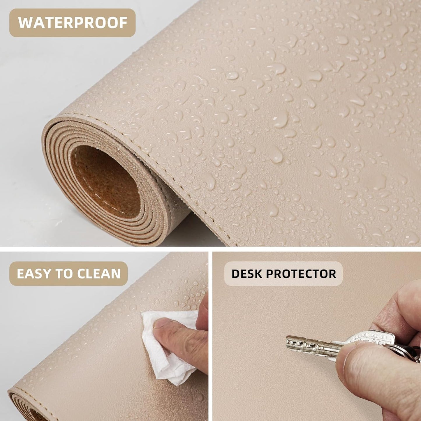 Large Desk Mat 47.2" x 17" Leather Desk Pad Protector with Natural Cork & PU Leather, Non-Slip Office Desk Mat, Large Mouse Pad, Waterproof Desk Blotter pad for Office&Home(Black)