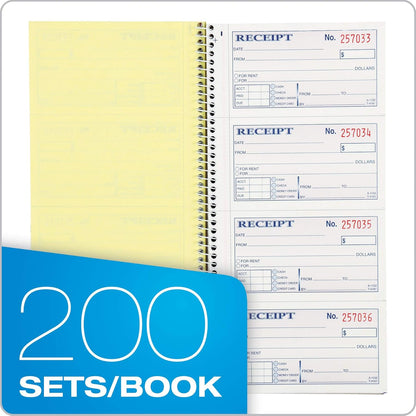 Adams Money and Rent Receipt Book, 2-Part Carbonless, 5-1/4" x 11", Spiral Bound, 200 Sets per Book, 4 Receipts per Page (SC1152)