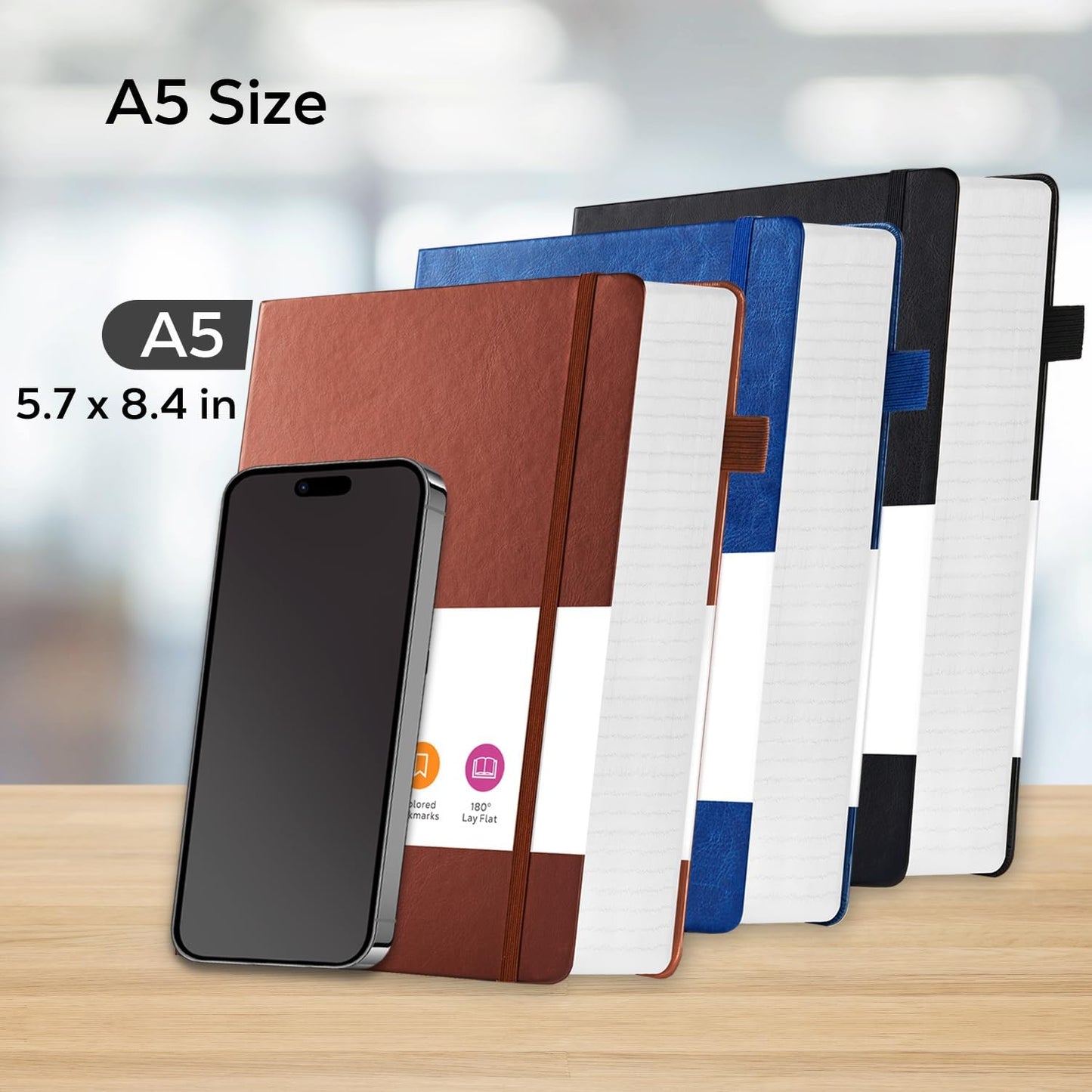 Hardcover Lined Notebook Journal for Writing, 320 Pages Leather Thick College Ruled Notebook Journal with 100GSM Paper, A5 (5.7'' X 8.4'') Daily Journal for Women Men Work Organization, Black