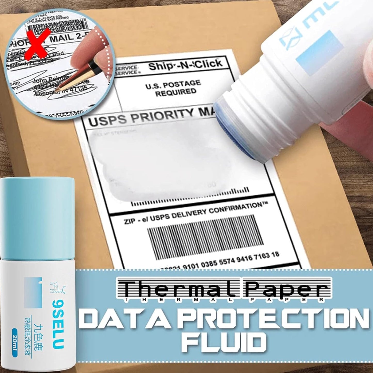 Eme-rald 20ML Thermal Paper Correction Fluid, Identity Protection Information Anti-Leakage Protection Stamp, Mask Out Private Information Cover Simple Operation Office Tool Correction Fluid (White)