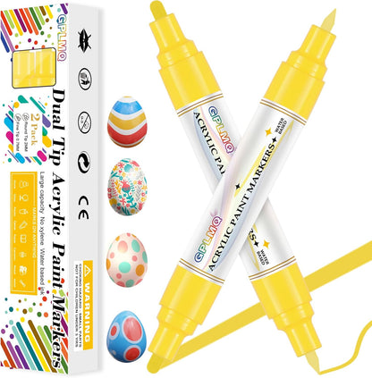 Paint Markers Paint Pens - 2 Pack Dual Tip Acrylic Permanent Marker (0.7mm & 3mm), Non-Toxic, Water-Based for Art Painting, Stone, Ceramic, Glass, Wood, Fabric, Metal, DIY Crafts (White)