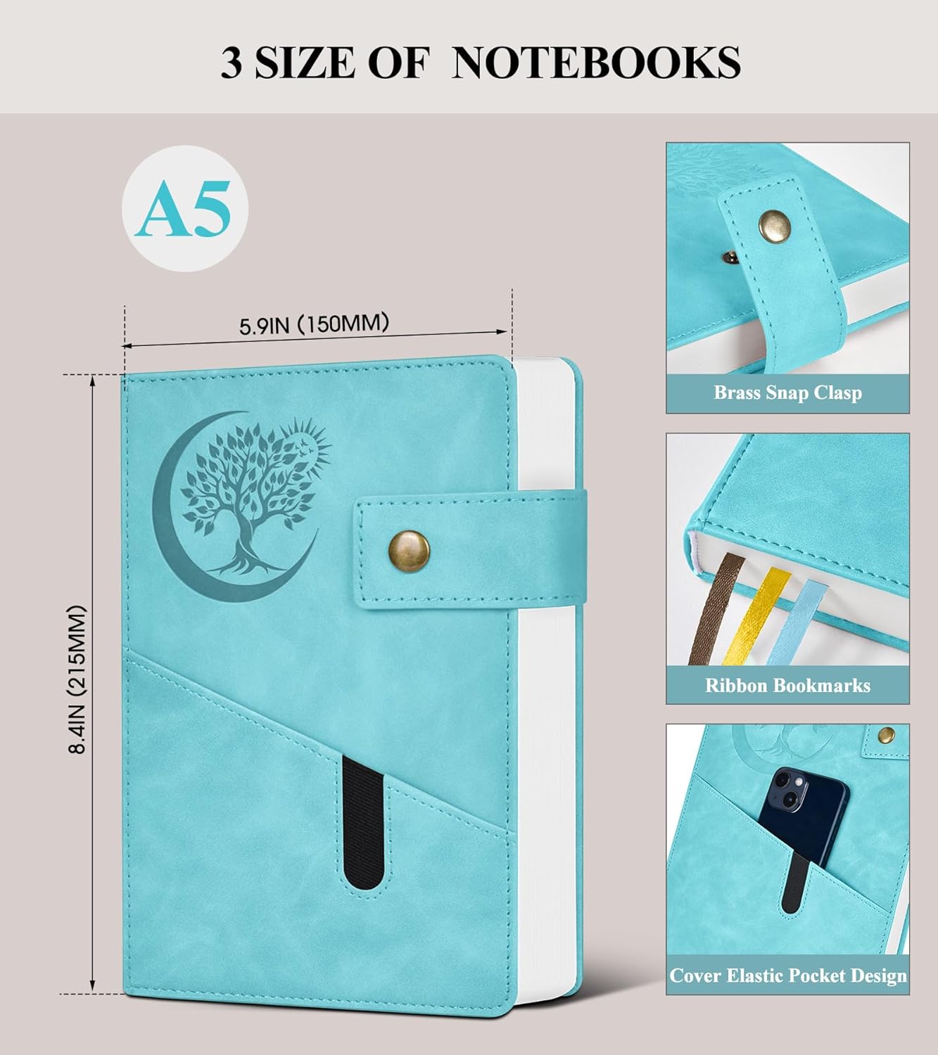 PAIBAS A5 Leather Journal Notebook, 365 Pages Thick Hardcover Lined Journal for Men & Women, Medium 5.9" x 8.4" College Ruled Notebooks for Work, School, Travel, Business,Note Taking,Writing Diary