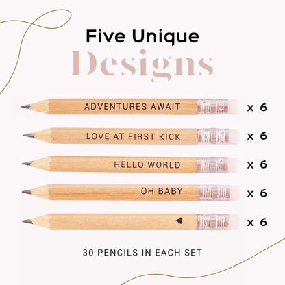 Markt Mini Pencils For Baby Shower Games Boy, Heart Pencils, Small Blue Pencil Set (Wood Pencil Set)