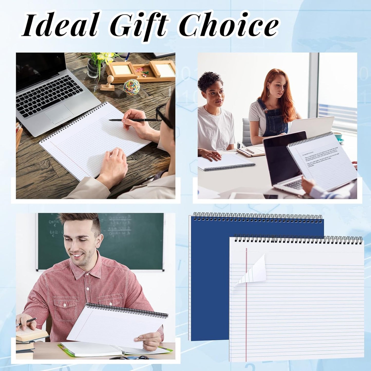 MotiMind 4 Pcs Legal Pads Landscape Notebooks Hole Punched Top Spiral Bound Notebooks 11 x 9.5 Inch College Ruled Drawing Notepad Tear Line for Removal 50 Sheet Office Steno Book(White)