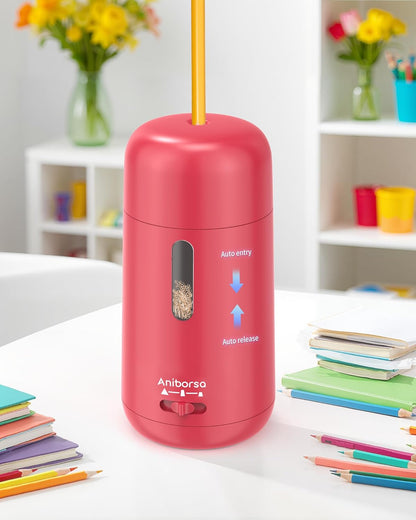 Automatic Electric Pencil Sharpener - Auto Feed, Auto Stop & Auto Eject, Rechargeable for Classroom, Home, School, Office, Black