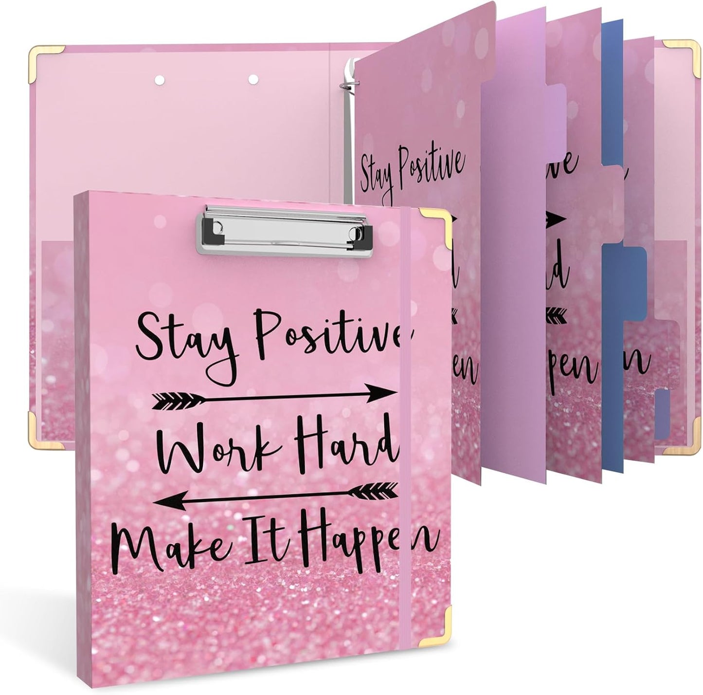 3 Ring Binder 2 Inch Round Ring Binder with 6 Tab Dividers，2 Interior Pockets，Cute Binder Clipboard with Storage, for School Office, Portfolio(Almond Tree)