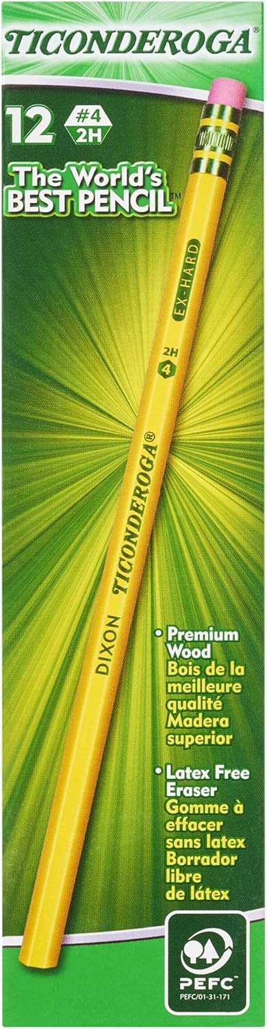 Ticonderoga Wood-Cased Pencils, Pre-Sharpened, 2 HB Soft, Yellow, 12 Count