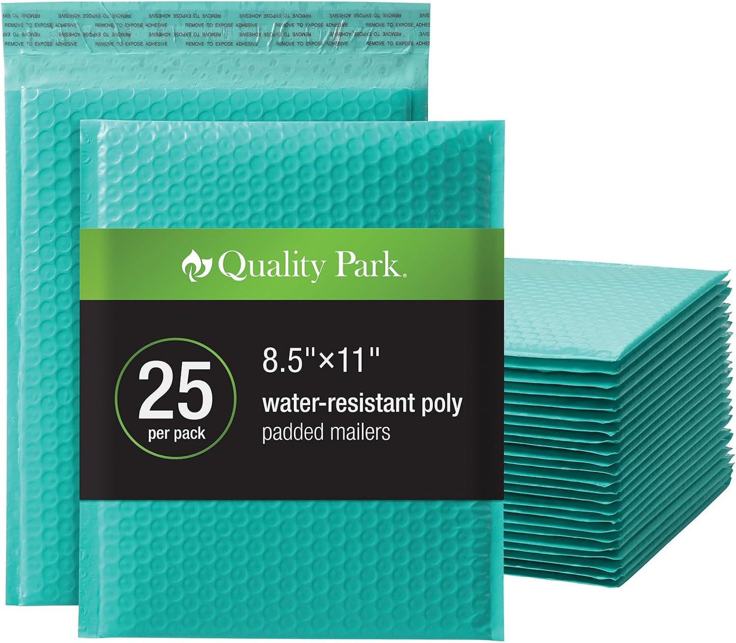 Quality Park Bubble Mailers, 8.5 x 11 Shipping Envelopes, Water Resistant White Poly Padded Envelopes, Redi-Strip Peel Off Closure, 25/Box (QUA85859)