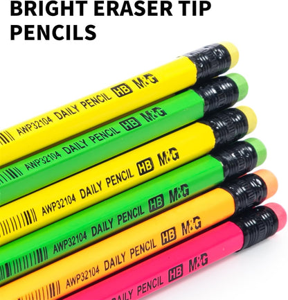 M&G Daily Series 24 Pack HB Pencils, Pre-Sharpened Hexagonal Wood-Cased Pencils with Erasers, 4 Color Barrels, Includes 2 Mini Sharpeners for Writing Drawing and School Office Supplies
