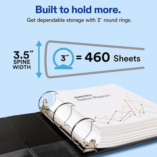 Avery Standard View 3 Ring Binder, 3" Round Rings, 460-Sheet Capacity, 3.5 Inch Wide Spine, 1 White Binder, Ideal for Lightweight Organization and Occasional Referencing (05800)