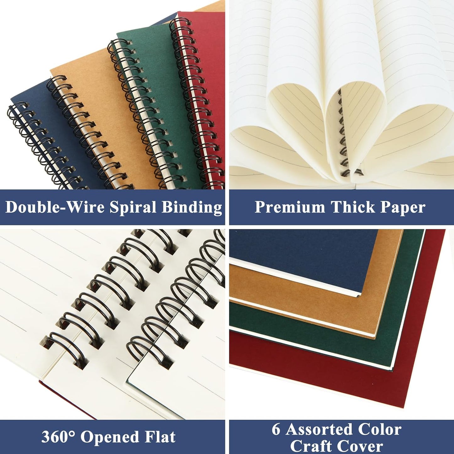 MIVIDE 24 Pack A5 Bulk Spiral Notebooks with Kraft Cover, 8.3 x 5.8 Inch 120 Pages Hardcover Spiral Lined Notebook Journal, Lined Travel Bulk Writing Notebook for School Office Supplies(Black, Kraft)