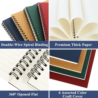 MIVIDE 24 Pack A5 Bulk Spiral Notebooks with Kraft Cover, 8.3 x 5.8 Inch 120 Pages Hardcover Spiral Lined Notebook Journal, Lined Travel Bulk Writing Notebook for School Office Supplies(Black, Kraft)